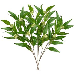 Briful Greenery Stems Artificial Branches for Vase 3 Packs Year Round Fake Camellia Leaf Sprays with Seeds Faux Stems and Branches for Vase Flowers for Home Decor Indoor Farmhouse Wedding