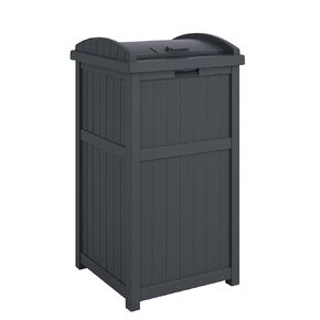 Suncast 30-Gallon Durable Hideaway Trash Waste Bin Container for Outdoor with Solid Bottom Panel and Latching Lid, Cyberspace (3 Pack)