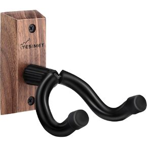 Guitar Hanger Wall Mount-2 Pack Black Walnut Guitar Wall Mount, Guitar Wall Hook Holder with Screws, Wood Guitar Wall Hangers for Acoustic Guitar, Electric Guitar, Banjo, Bass, Mandolin, Ukulele