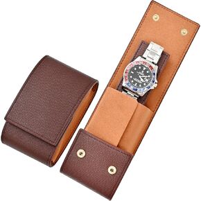 Travel Leather Watch Pouch/Watch Travel Case with Suede Lining/Luxury Leather Travel Watch Case Single Watch Pouch for Men and Women (Green)
