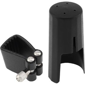 OriGlam Bb Clarinet Ligature, Leather Ligature and Plastic Clarinet Mouthpiece Cap, Leather Ligature Set for Bb Clarinet, Ligature Fastener Mouthpiece Cover for Clarinet, Black