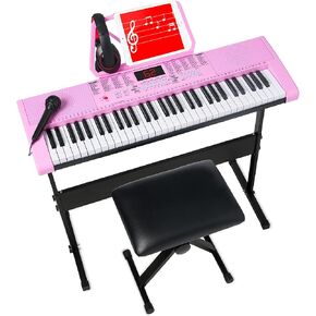 Best Choice Products 61-Key Electronic Keyboard Piano Portable Electric Keyboard Complete Beginner Set w/LED Screen, Stand, Bench, Headphones - Pink