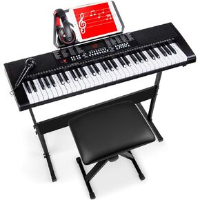 Best Choice Products 61-Key Electronic Keyboard Piano Portable Electric Keyboard Complete Beginner Set w/LED Screen, Stand, Bench, Headphones - Pink