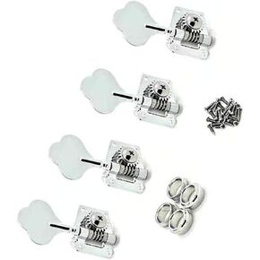 4-in-line 4R Vintage Open Gear Bass Tuners Machine Head Tuning Keys Pegs Set Right Hand for Jazz Precision P Bass Replacement, Chrome