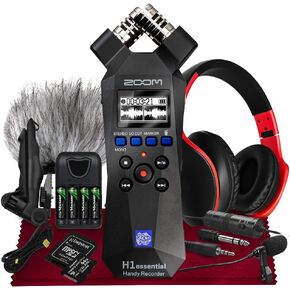 Zoom H1essential Stereo Handy Recorder, H1 Essential (H1E) Portable Audio Recorder 32 Bit Float,USB & X/Y Microphone-64GB SD, Tripod, Mic Muff, Condenser Mic & More for Musician Vlogger Filmmaker