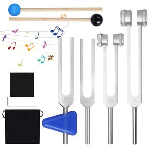 4 PCS Tuning Fork Set, Tuned Forks for Healing, Music, Yoga, MI 528 HZ, 128 HZ, 256 HZ, 512 HZ for Instrument Tuning Sound Healing, Meditation Energy Work