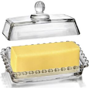 Floral Glass Butter Dish wiht Lid, Classic Covered 2-Piece ,Clear Rectangular, Dishwasher Safe