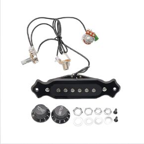 Guitar Pickup, Acoustic Folk Guitar Single Coil Magnetic Pickup with Pots (A500k+B500k) Black