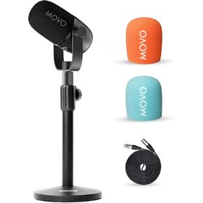 Movo Podcast Microphone Kit with CastMic Dynamic XLR Microphone with Desk Stand for Recording Vocals, PC, Gaming, Streaming, YouTube, and Musicians - Studio Cardioid Podcast Mic for Content Creators
