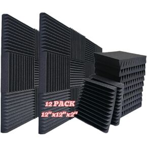 12 عبوة، 12 × 12 × 2 بوصة. اللوحات الصوتية، لوحات الحائط، لوحات الصوت. تستخدم لعزل الصوت. ألواح رغوية عازلة للصوت للجدران (12 أسود)