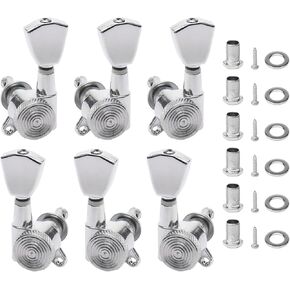 JIUWU Guitar Locking Tuners, 3L+3R Lock String Tuning Key Pegs Machine Head Set Replacement for Electric, Folk or Acoustic Guitars
