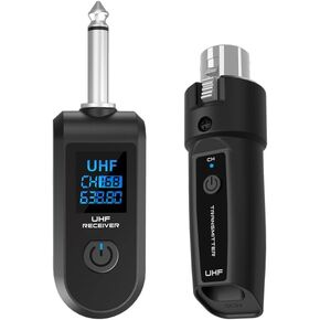 Wireless Microphone Transmitter Receiver 2.4Ghz, XLR Microphone Wireless System, Rechargeable Wireless Mic Adapter for Audio Mixer, Dynamic Mic, Electric Guitar Bass (1 receive + 2transmit)