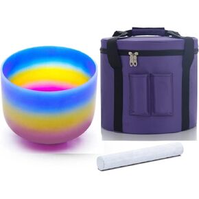 KVKA 8 Inch A Note Third Eye Chakra Rianbow Color Frosted Quartz Crystal Singing Bowl,Suede stiker,Carrying Case