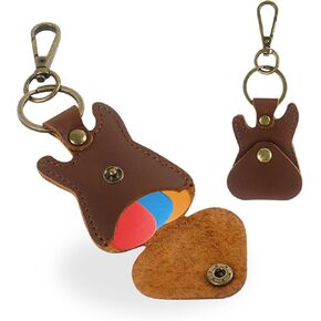 Klmnop Guitar Pick Holder, Leather Guitar Pick Case with Keychain and Hook, Pick Holder for Guitar Players(Brown)