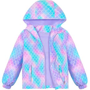 Girls Rain Jacket Waterproof Lightweight Kids Raincoats Hooded Fleece Lined Windbreaker for Girls Kids Toddler