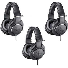 Audio-Technica 3 Pack ATH-M20x Professional Monitor Headphones, 96dB, 15-20kHz, Black - With Microfiber Cloth