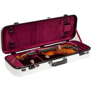 Crossrock Fiberglass Oblong Case fits 4/4 Full-Size Violin, with Accessory Compartments, Removable Shoulder Straps, TSA Lock, Hygrometer-White (CRF2020VWT-R)