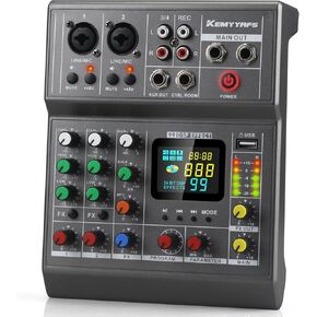 Professional Audio Mixer, Sound Board with 4 Channel Mixer USB Bluetooth Echo Delay Effect 99DSP, 48V Phantom Power Stereo Mixer board for Karaoke Studio Recording, Live Streaming,Podcasting