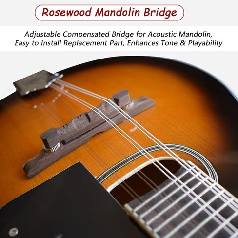 Rosewood Mandolin Bridge, Adjustable Compensated Bridge for Acoustic Mandolin, Easy to Install Replacement Part, Enhances Tone & Playability in Kuwait