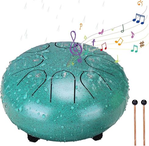 طبلة المطر من بابوري للحديقة الخارجية - طبلة مطر مطورة غير تشبع بالمياه للخارج عندما تمطر، 6 بوصات 8 نغمات طبلة مطر من الفولاذ، أداة طبلة المطر الموسيقية في الهواء الطلق (الملكيت) in Kuwait