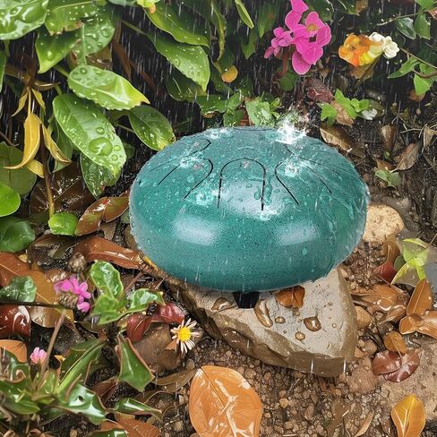 طبلة المطر من بابوري للحديقة الخارجية - طبلة مطر مطورة غير تشبع بالمياه للخارج عندما تمطر، 6 بوصات 8 نغمات طبلة مطر من الفولاذ، أداة طبلة المطر الموسيقية في الهواء الطلق (الملكيت) in Kuwait