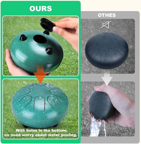 طبلة المطر من بابوري للحديقة الخارجية - طبلة مطر مطورة غير تشبع بالمياه للخارج عندما تمطر، 6 بوصات 8 نغمات طبلة مطر من الفولاذ، أداة طبلة المطر الموسيقية في الهواء الطلق (الملكيت) in Kuwait