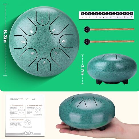 طبلة المطر من بابوري للحديقة الخارجية - طبلة مطر مطورة غير تشبع بالمياه للخارج عندما تمطر، 6 بوصات 8 نغمات طبلة مطر من الفولاذ، أداة طبلة المطر الموسيقية في الهواء الطلق (الملكيت) in Kuwait