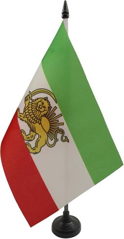 علم طاولة إيران القديم من AZ FLAG مقاس 4 بوصة × 6 بوصة - علم مكتب فارسي 15 × 10 سم - عصا وقاعدة بلاستيكية سوداء in Kuwait