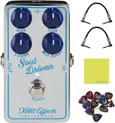 XOTIC Soul Driven Creamy Boost Overdrive Pedal Bundle w/ 2-Pack Strukture S6P48 Woven Right Angle Patch Cable, 12-Pack Guitar Pick and Liquid Audio Polishing Cloth in Saudi Arabia