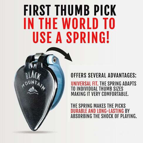 Black Mountain Heavy Gauge Thumb Picks for Acoustic Guitar, Electric Guitar, Ukulele, Banjo, and More - Spring Loaded Universal Fit for Medium to XL Thumbs - Premium Finger Picks in Saudi Arabia