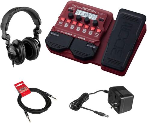 Zoom B1X Four Bass Multi-Effects Pedal (Expression Pedal) with Polsen HPC-A30 Monitor Headphones, 9V Power Adapter & 10ft Instrument Cable Bundle in Saudi Arabia