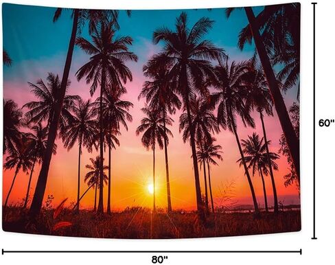 Bzhilja Tropical Tapestry, Sunset Beach Ocean with Palm Tree Silhouette Fantasy Twilight Art Wall Hanging for Bedroom, Seaside Landscape Art Tapestries Bedroom Living Room Dorm Decor,60x40 in Saudi Arabia