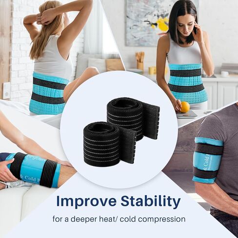 Comfytemp Ice Pack Strap, Stretchable, Reusable, 4pcs, FSA HSA Eligible, Ice Belt Extender Straps, Stretch Straps, Elastic Hook and Loop Extension Straps Add Length to Most Ice Packs, Multiple Uses in Kuwait