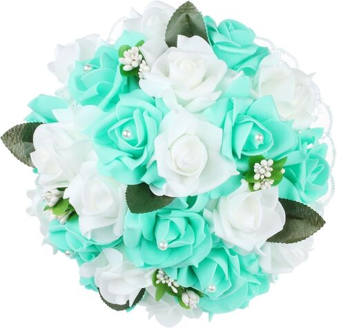 Vlovelife Wedding Bouquet for Bride, 8 x 8 x 11 inch Artificial Purple Flower for Wedding, White & Lavender Artificial Foam Rose Flower, Handmade Bouquet for Bridesmaids in Saudi Arabia