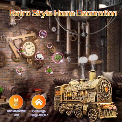Essential Oil Diffuser for Home 300ml, Train Shape Aromatherapy Diffuser with Remote Control,Cool Mist Humidifiers with 2 Lighting & 2 Mist Modes for Home Office Decor Kids Bedroom Black in Saudi Arabia