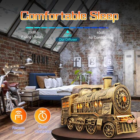 Essential Oil Diffuser for Home 300ml, Train Shape Aromatherapy Diffuser with Remote Control,Cool Mist Humidifiers with 2 Lighting & 2 Mist Modes for Home Office Decor Kids Bedroom Black in Saudi Arabia