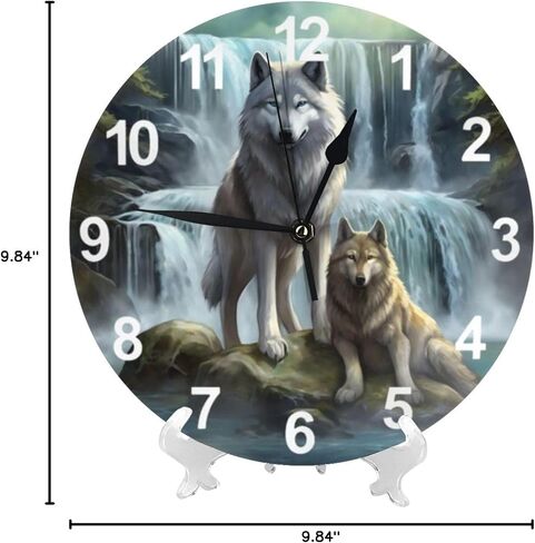 KiuLoam Silent Non Ticking Round Wall Clock, 3D Printed Wolf Home Decor Battery Operated Decorative for Living Room, Kitchen, Bedroom Clock Art in Kuwait