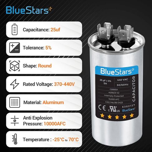 50+10 uf 370-440VAC ±5% Volts Round Run Start Capacitor Electric Replacement Part by BlueStars - Exact Fit for HVAC, Air Conditioners, Heat Pumps in Saudi Arabia