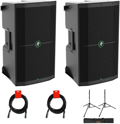 Mackie Thump 210 (2 Pack) Bundle with XLR- XLR Cable (2 Pack), Auray SS-47S-PB Deluxe Height-Adjustable Steel Speaker Stands with Tripod Base and Carrying Case in Saudi Arabia