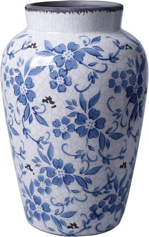 Blue and White Ceramic Flower Vase, French Decor, for Living Spaces, Various Rooms in Saudi Arabia