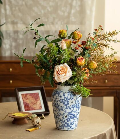 Blue and White Ceramic Flower Vase, French Decor, for Living Spaces, Various Rooms in Saudi Arabia