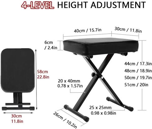 Keyboard Bench, Piano Stool Adjustable Height Keyboard Bench Seat Keyboard Stool Keyboard Seat Keyboard Chair Piano Keyboard Benches Piano Chair 11.8''X 15.7'' X 2.4'', Black in Saudi Arabia