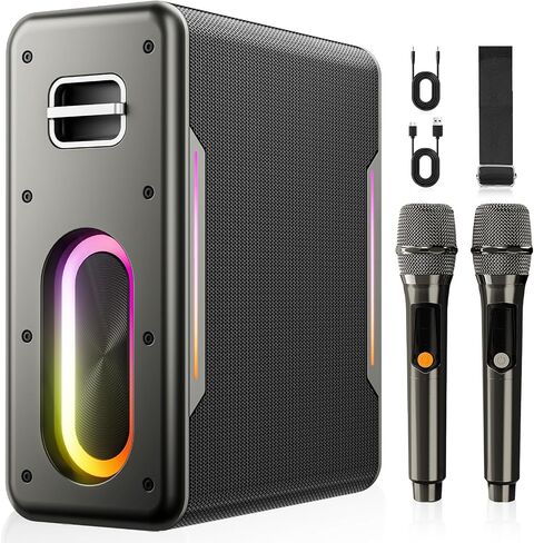 Karaoke Machine with 2 Wireless Microphones Portable Bluetooth Karaoke Machine for Adults Kids DSP Chip Karaoke Speaker with LED Lights Supports TWS TF Card USB AUX in in Saudi Arabia