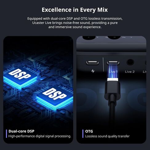 ULANZI AX01 لوحة صوت لخلاط الصوت للألعاب، خلاط صوت 5 قنوات مع XLR، طاقة فانتوم 48 فولت، RGB، تحكم فردي، خافت مستوى الصوت، كتم الصوت لتسجيل بودكاست المحتوى، لعبة البث المباشر in Saudi Arabia