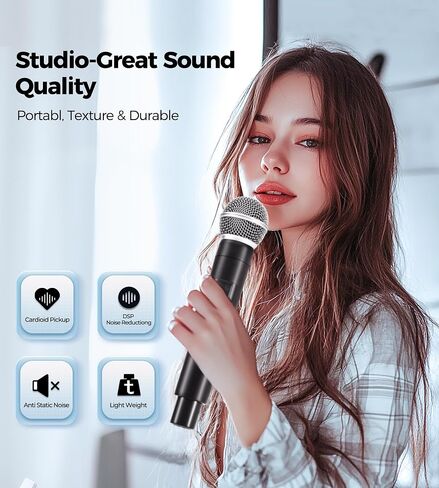 【2025 Upgraded Version】 Wireless Microphone, One-to-One Microphone Chip Connection, Stable Transmission, 200 FT Distance Receiving, Less Latency, Karaoke Microphone for Singing, Home Party in Saudi Arabia