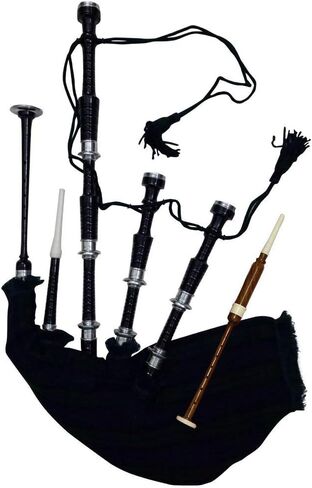 Scottish Great Highland Bagpipe Black Watch Cover & Cord Silver Mounts Black Finish with Tutor Book Reeds/Drone(USA) in Saudi Arabia