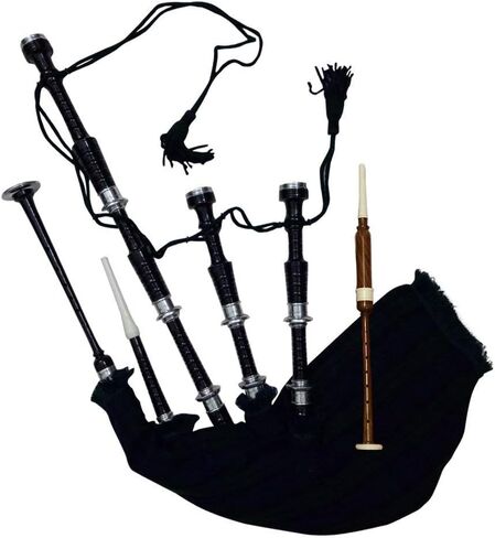Scottish Great Highland Bagpipe Black Watch Cover & Cord Silver Mounts Black Finish with Tutor Book Reeds/Drone(USA) in Saudi Arabia