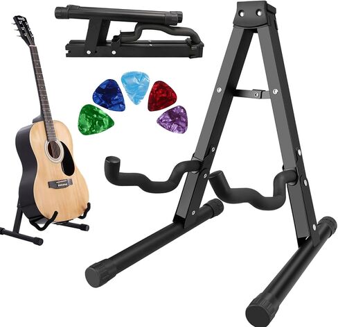 حامل جيتار عالمي، حامل جيتار صوتي قابل للطي على شكل حرف A مع أذرع مطاطية ورغوية غير قابلة للانزلاق، حامل جيتار معدني للجيتار الصوتي/الجيتار الكهربائي/الباس/القيثارة/البانجو/الكمان in Kuwait
