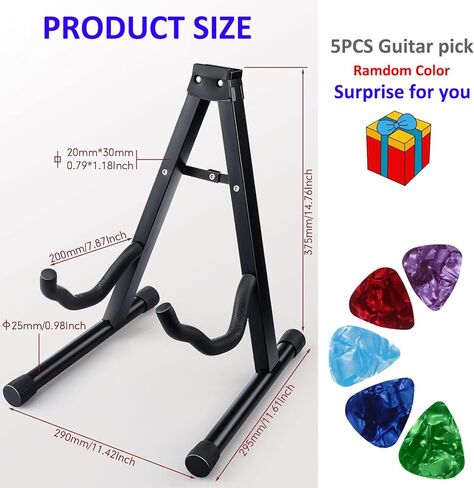 حامل جيتار عالمي، حامل جيتار صوتي قابل للطي على شكل حرف A مع أذرع مطاطية ورغوية غير قابلة للانزلاق، حامل جيتار معدني للجيتار الصوتي/الجيتار الكهربائي/الباس/القيثارة/البانجو/الكمان in Kuwait