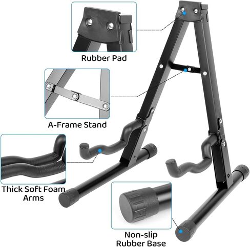 حامل جيتار عالمي، حامل جيتار صوتي قابل للطي على شكل حرف A مع أذرع مطاطية ورغوية غير قابلة للانزلاق، حامل جيتار معدني للجيتار الصوتي/الجيتار الكهربائي/الباس/القيثارة/البانجو/الكمان in Kuwait